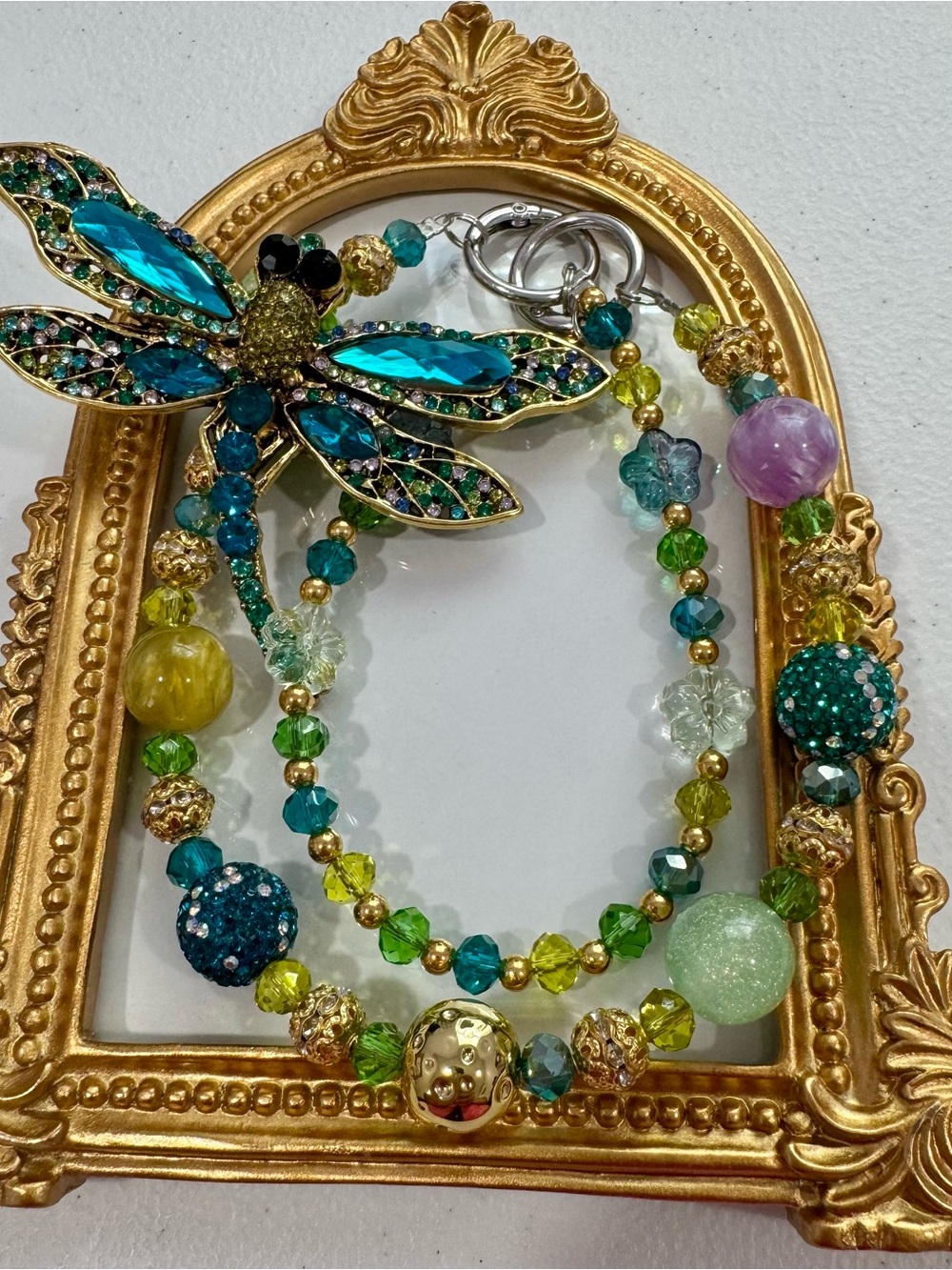 New Teal/Green Crystal Beaded Dragonfly Phone Chain/Bag Chain